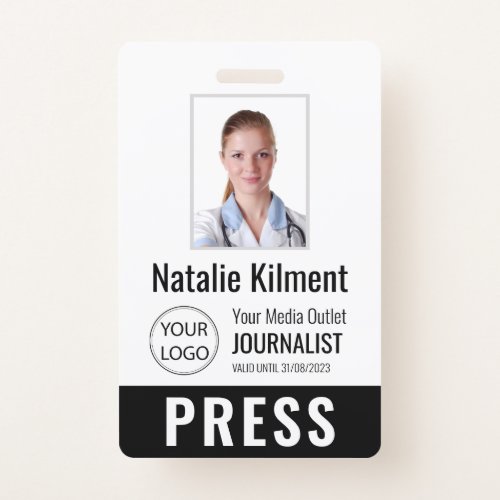 Journalist Press Pass Photo Name Logo ID Black Badge
