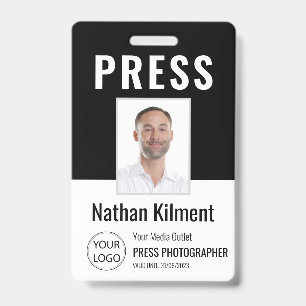 Journalist Press Pass Photo Name Logo ID Black Badge