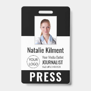 Journalist Press Pass Photo Name Logo ID Black Badge