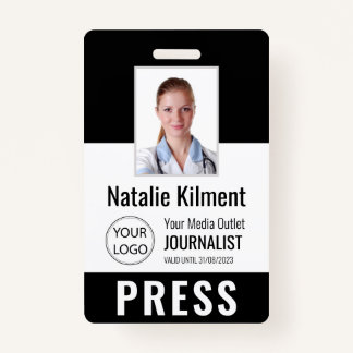 Journalist Press Pass Photo Name Logo ID Black Badge