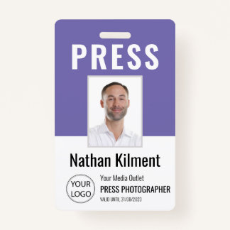 Journalist Press Pass Photo Name Logo ID Purple Badge