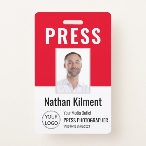 Journalist Press Pass Photo Name Logo ID Red Badge