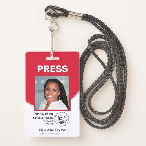 Journalist Press Pass Red and White Photo ID Badge