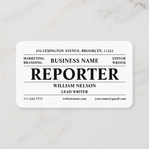Journalist Reporter Business Card