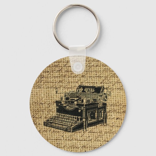 journalist scripts burlap antique typewriter keychain (Front)