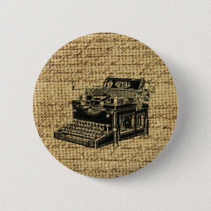 journalist scripts burlap antique typewriter pinback button