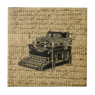 journalist scripts burlap antique typewriter tile