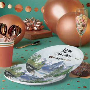 Journey Begin Rustic Mountain Watercolor Paper Plates