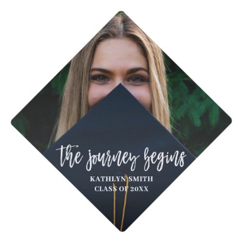 Journey Begins Calligraphy Personalized Photo Graduation Cap Topper