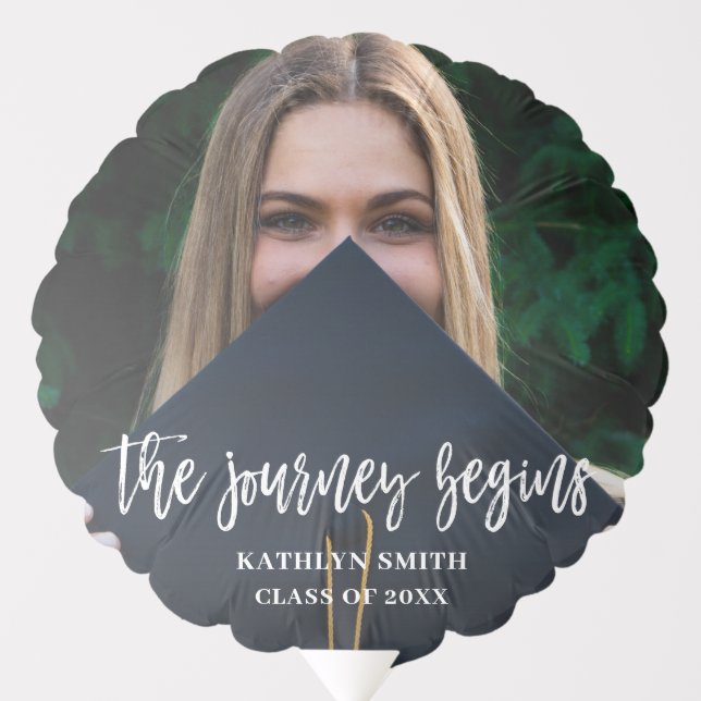 Journey Begins Calligraphy Photo Graduation Balloon (Front)