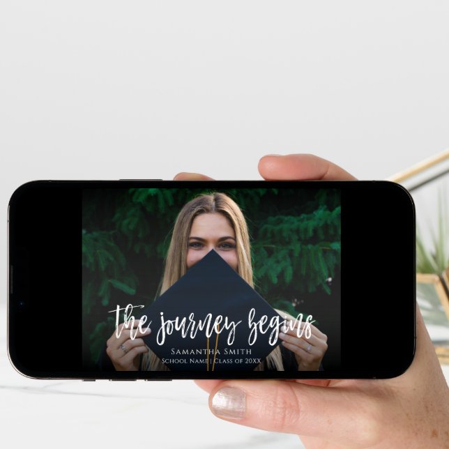 Journey Begins Modern Calligraphy Photo Graduation Announcement (Front Digital)