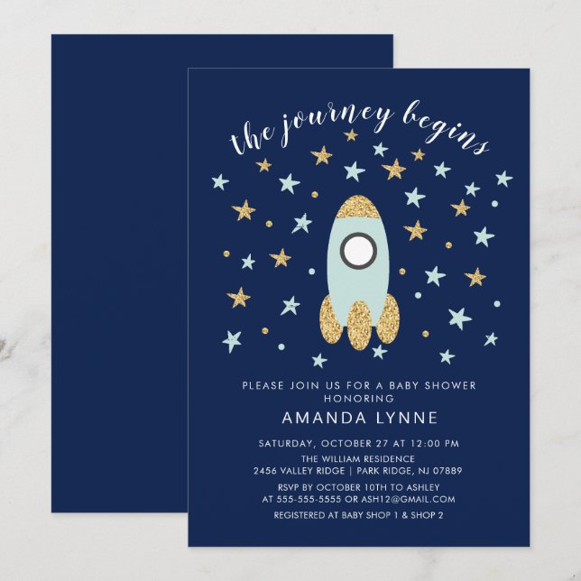 Journey Begins Rocket Boys Baby Shower Invitation (Front/Back)