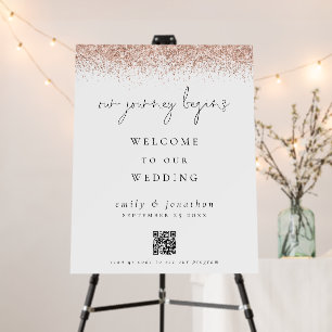 Journey Begins Welcome Rose Gold Glitter QR Code Foam Board