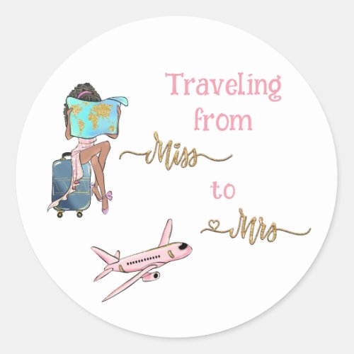 Journey Bridal Shower Traveling From Miss to Mrs  Classic Round Sticker