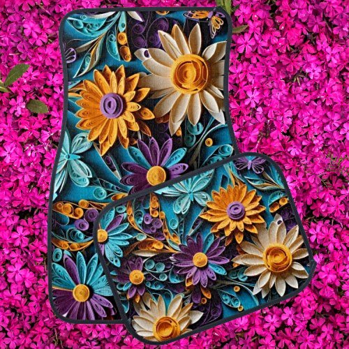 Journey in Bloom Quilled Colorful Floral Car Floor Mat