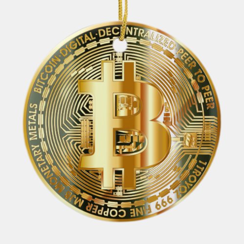 Journey into Cryptocurrency Chic Bitcoin Elegance Ceramic Ornament