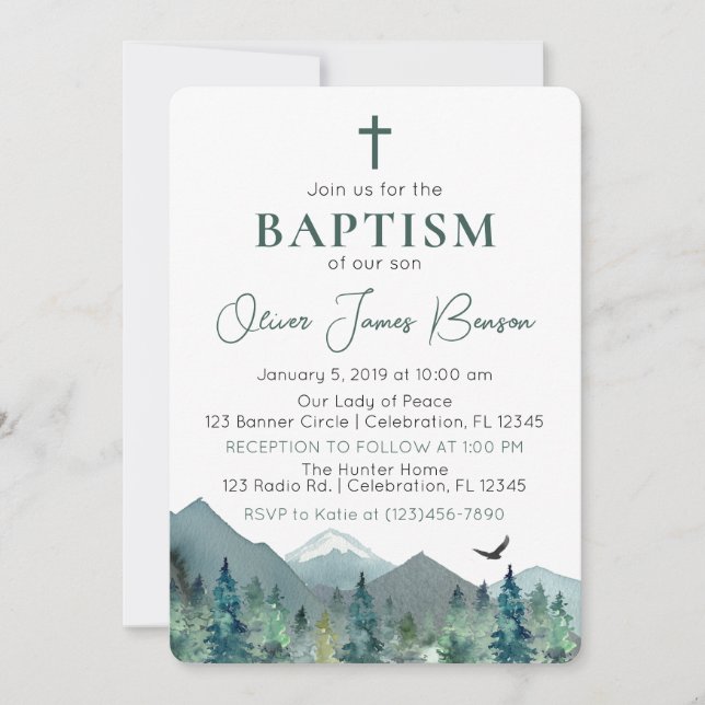 Journey of Faith: A Green Mountain Boy Baptism Invitation (Front)