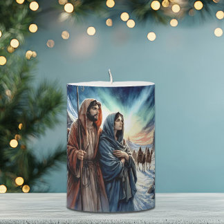 Journey of Joseph and Mary Christmas Pillar Candle