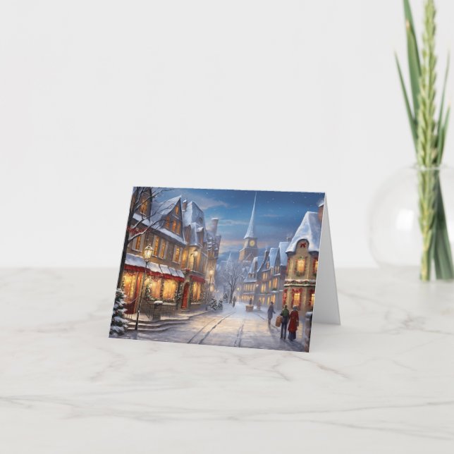 Journey Through the Enchanting Vintage Town Holiday Card (Front)