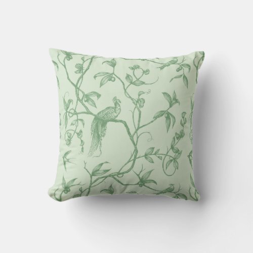 Journey to the Chateau Peacock Green Throw Pillow