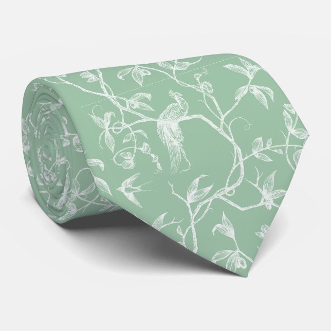 Journey to the Chateau Peacock Green Toile Neck Tie (Rolled)
