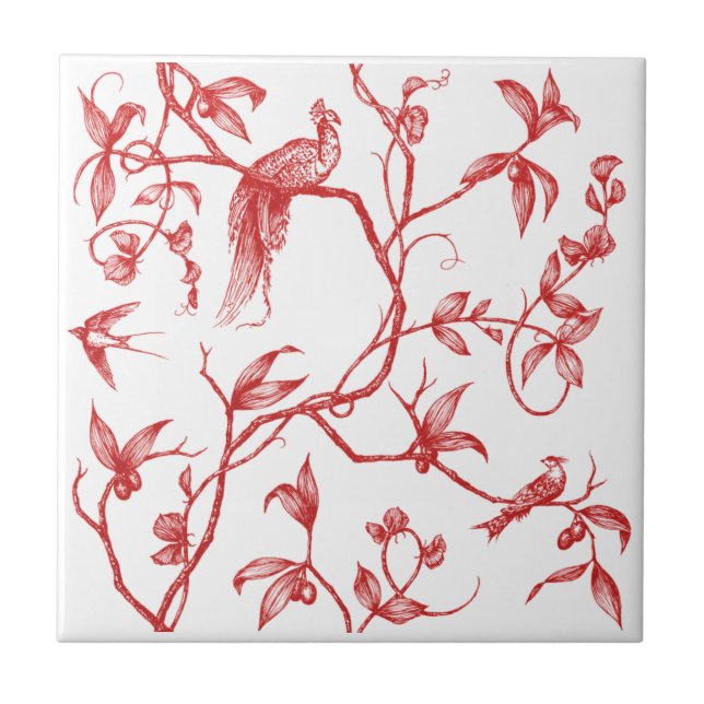Journey to the Chateau Peacock Red Ceramic Tile (Front)