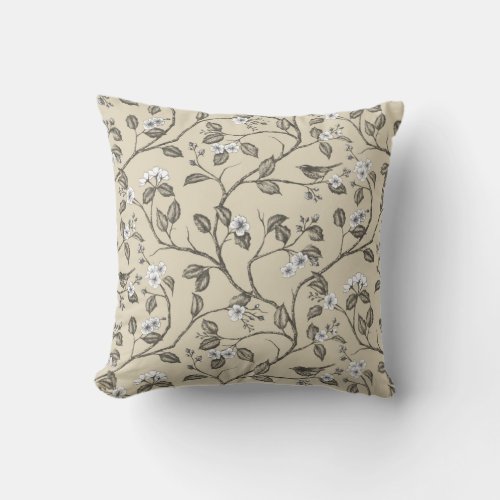 Journey to the Chateau Warbler Beige Throw Pillow