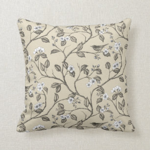 Journey to the Chateau Warbler Beige Throw Pillow