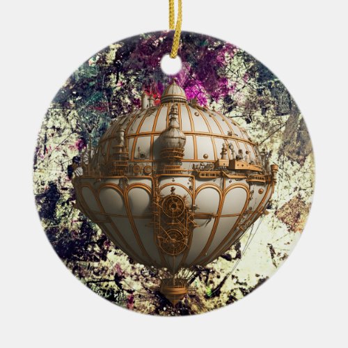 Journey to Whimsical Heights _ Steampunk Airship Ceramic Ornament
