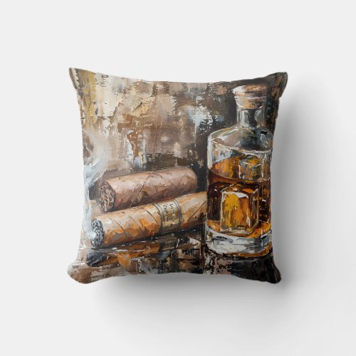 Journeying through Time with Whiskey and Cigar Throw Pillow