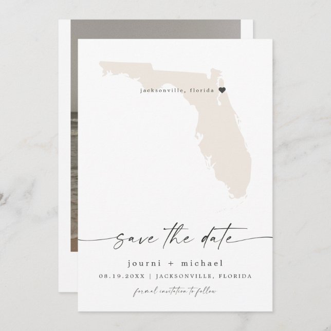 JOURNI Florida Map Beach Destination Save the Date Invitation (Front/Back)