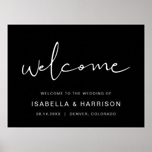 JOVI _ Black Modern Minimalist Wedding Welcome Poster