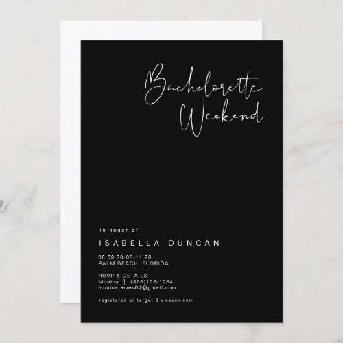 JOVI_ Black White Modern Minimalist Bachelorette Invitation