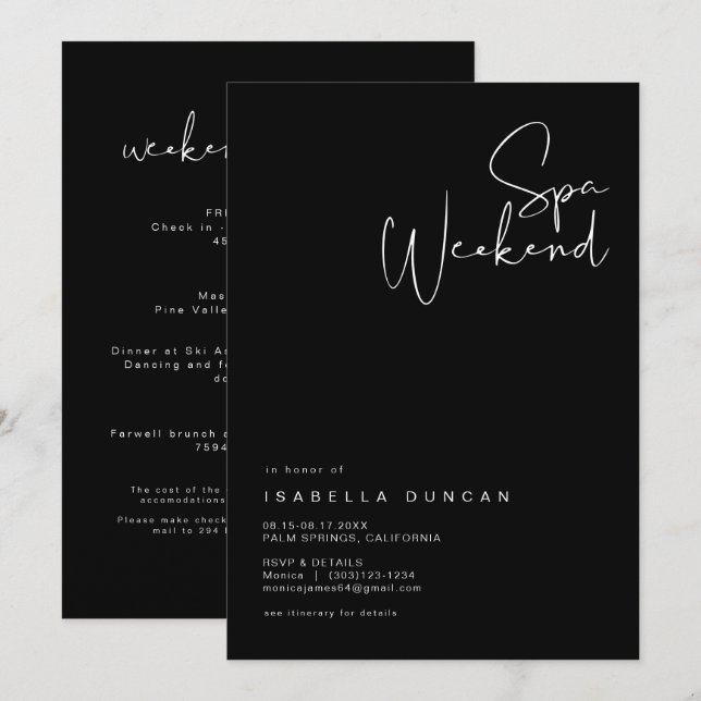 JOVI Edgy Black Bachelorette Spa Day Invitation (Front/Back)