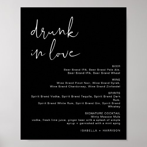 JOVI Edgy Black Drunk in Love Bar Menu Sign