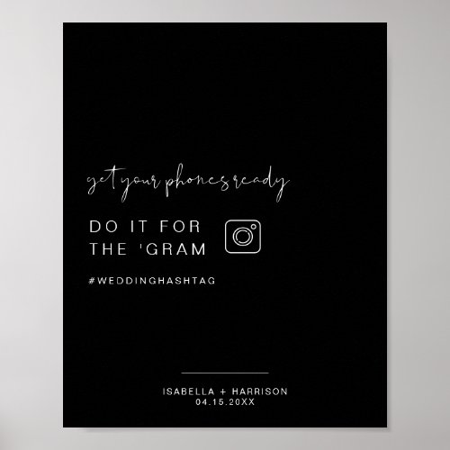 JOVI Edgy Black Instagram Hashtag Wedding Sign