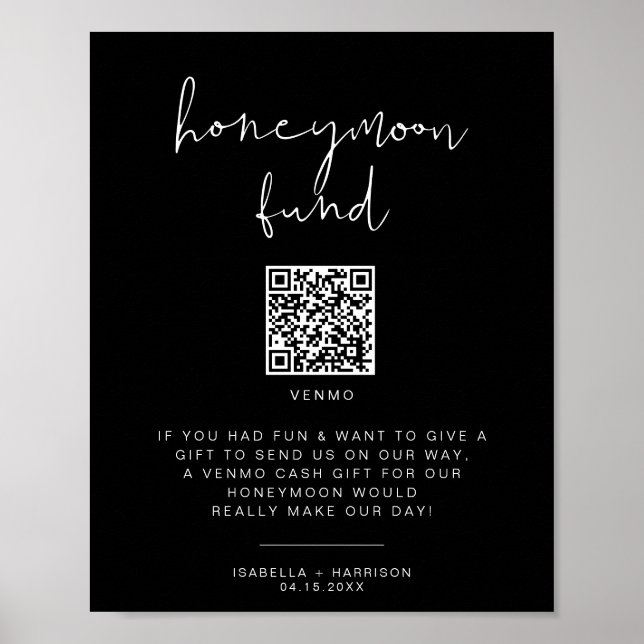 JOVI Edgy Black Modern Honeymoon Fund Wedding Sign (Front)