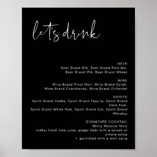 JOVI Edgy Black Modern Let's Drink Bar Menu Sign