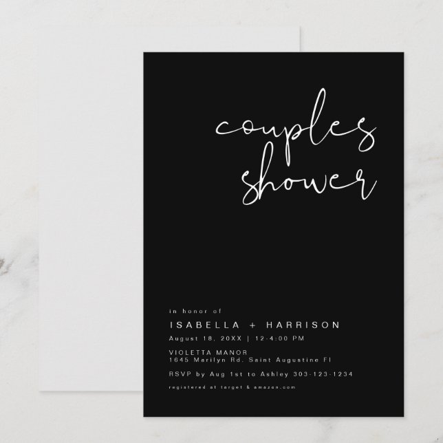 JOVI Edgy Black Modern Minimalist Couples Shower Invitation (Front/Back)