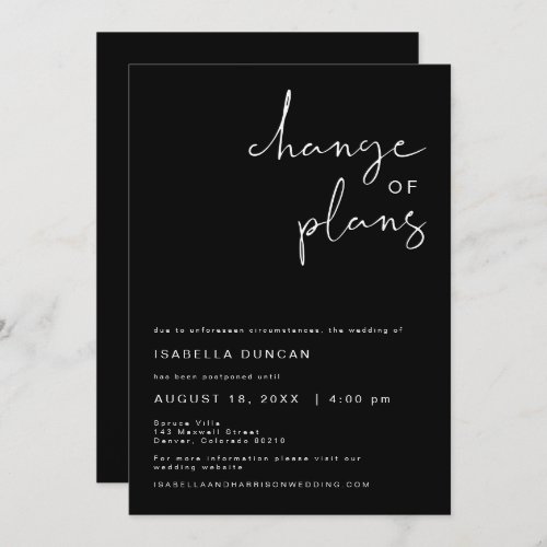 JOVI Edgy Black Modern Wedding Change of Plans Invitation