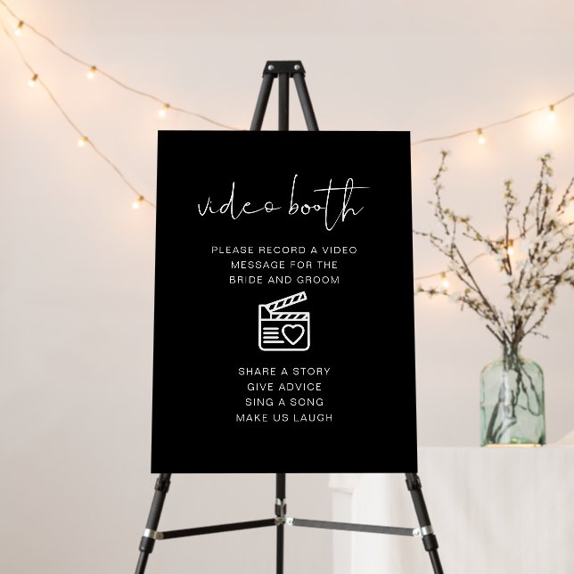 JOVI Edgy Black Modern Wedding Video Booth Sign  (In Situ (Stand))