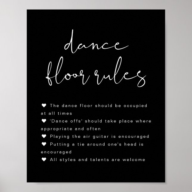 JOVI Edgy Black Wedding Dance Floor Rules Sign (Front)