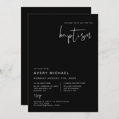 JOVI Edgy Modern Minimalist Edgy Black Baptism  Invitation