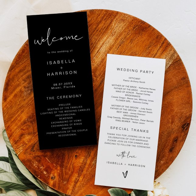 JOVI Modern Black Contemporary Wedding Program (Creator Uploaded)