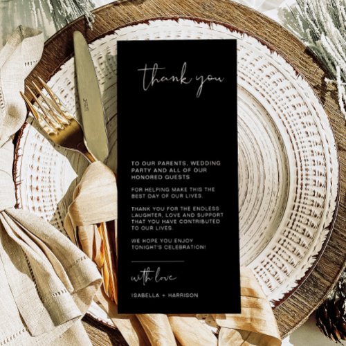 JOVI Modern Black Wedding Table Thank You Card