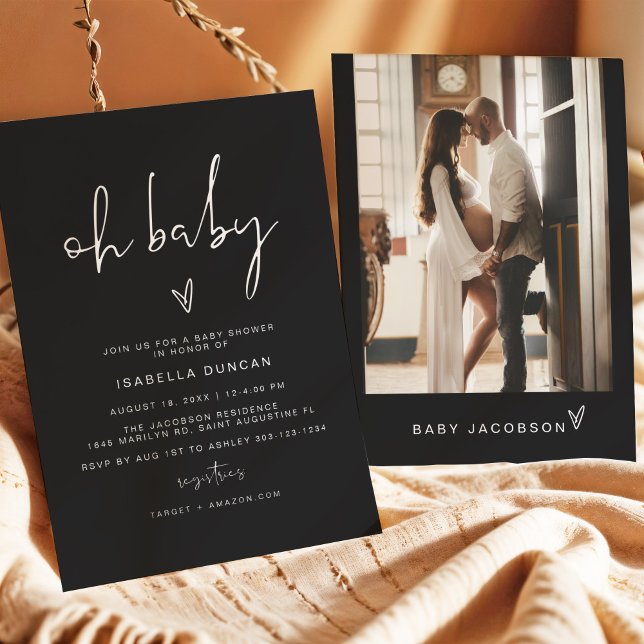 JOVI Modern Edgy Black Heart Oh Baby Baby Shower  Invitation (Creator Uploaded)