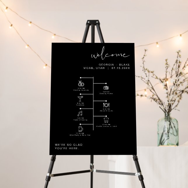 JOVI Modern Edgy Black Wedding Icon Timeline Foam Board (In Situ (Stand))