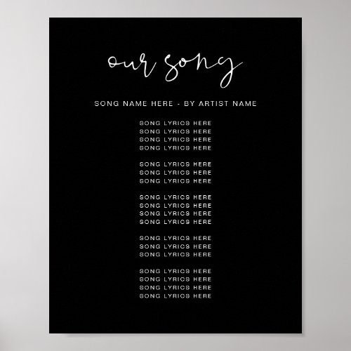 JOVI Modern Edgy Black Wedding Song Lyrics Poster