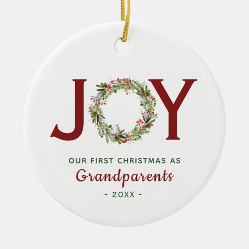 Joy_1st Christmas Wreath Personalized  Ceramic Ornament