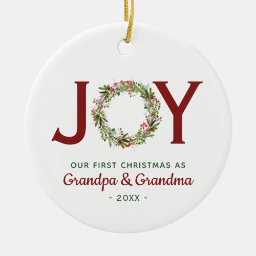 Joy_1st Christmas Wreath Personalized  Ceramic Ornament